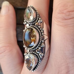 New Smoky Topaz & White Topaz 925 Silver Statement Ring.